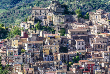 Aerial view of Castiglione di Sicilia town on Sicily Island, Italy