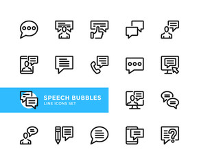 Speech bubbles vector line icons. Simple set of outline symbols, graphic design elements. Line icons set. Pixel Perfect
