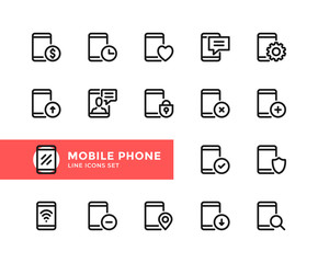 Mobile phone vector line icons. Simple set of outline symbols, graphic design elements. Line icons set. Pixel Perfect