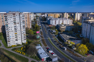 Drone view of Roman Abraham Street in Goclaw district od Warsaw city, Poland