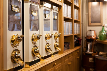 Coffee bean dispenser. Buy coffee in bulk at an old coffee shop