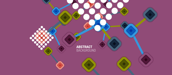 Abstract square dot connections, flat style multicolored geometric background for Wallpaper, Banner, Background, Card, Book Illustration, landing page or poster design