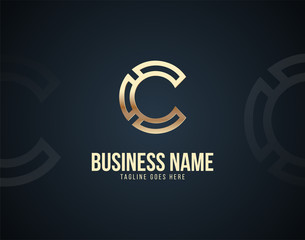 Luxury Abstract C Letter design logo or icon template with gold color effects