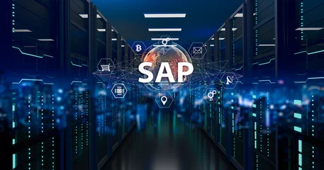 Foto op Plexiglas SAP - Business process automation software and management software (SAP). ERP enterprise resources planning system concept on virtual screen. © Yingyaipumi