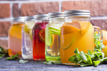 Set citrus lemonade: lemon, orange, lime and berry