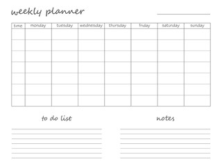 Simple weekly planner on a wihgt background. - obrazy, fototapety, plakaty