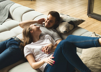 Lifestyle slow living consept at home with couple young men and woman