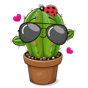 Cartoon Cactus with glasses isolated on a white background