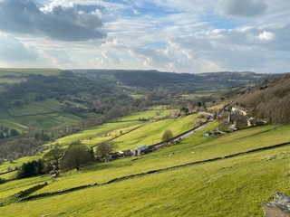 Fototapeta premium A view of Shibden Valley, on a partially cloudy day, near Halifax, Yorkshire, England