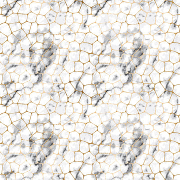 Seamless gray marble pattern with gold veins. Luxury stone texture on white background
