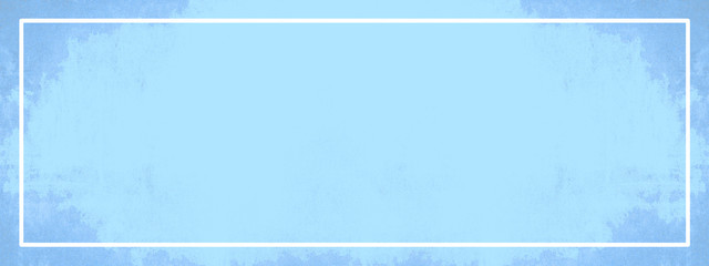 White rectangle frame isolated on bright blue pastel grunge rustic abstract stone concrete paper texture background panorama banner long, with space for text 