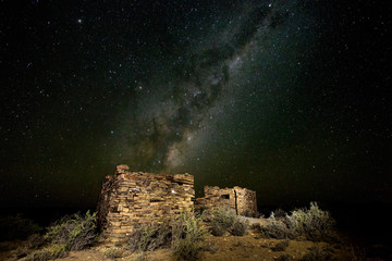 abandoned ruins under milky way, nightscape, night photography, karoo, South Africa