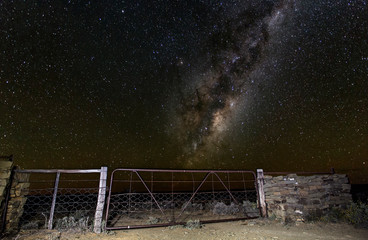 Farm gate under stars, milkyway, nightscape landscape photo