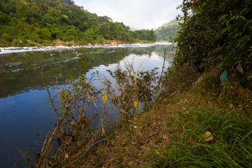 polluted Tiete river on the park road, environmental preservation area, Itu, Sao Paulo, Brazil