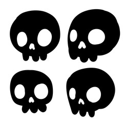 Set of funny skulls. Scary element of Halloween. Death head. Cartoon flat illustration. Black human bones on white background. Danger icon
