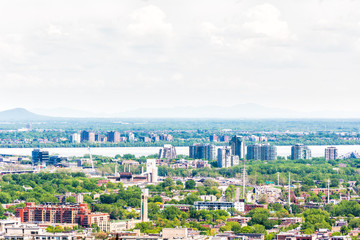 Cityscape or skyline aerial view of downtown Montreal city, Canada from Mont Royal