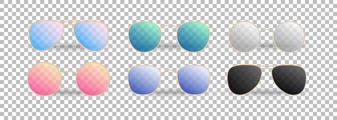 Realistic sunglasses on the transparent background. Gradient summer glasses. Vector