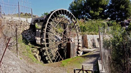 Ancient arabic mill, water noria at Abaran village in Murcia region, Spain Europe. Ruta de las Norias, Noria de las Candelon