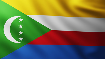 Large Flag of Comores fullscreen background in the wind