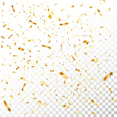 Stock vector illustration defocused gold confetti isolated on a transparent background. EPS 10. New year, birthday, valentines day design element. Holiday background.