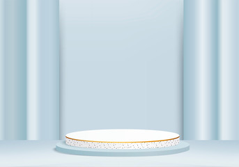 Minimal blue Podium and scene with 3d render vector in abstract background composition, 3d illustration mock up scene geometry shape platform forms for product display. stage for awards in modern.