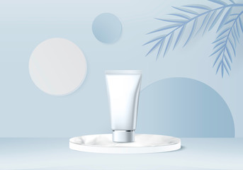 Minimal Podium and scene with 3d vector render in abstract blue background composition, 3d illustration mock up scene geometry shape platform forms for product display. stage for awards in modern.