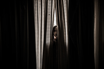 Portrait of asian woman make up ghost face with blood,Horror scene,Scary background,Halloween...