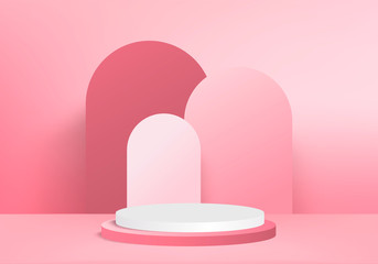 Minimal Podium and scene with 3d vector render in abstract pink background composition, 3d illustration mock up scene geometry shape platform forms for product display. stage for awards in modern