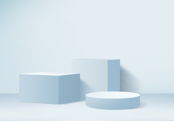Minimal Podium and scene with 3d vector render in abstract blue background composition, 3d illustration mock up scene geometry shape platform forms for product display. stage for awards in modern.