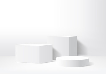 Minimal Podium and scene with 3d vector render in abstract gray background composition, 3d illustration mock up scene geometry shape platform forms for product display. stage for product in modern.