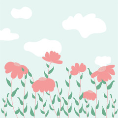 Flowers color background isolated vectorillustration. Doodle cartoon style.