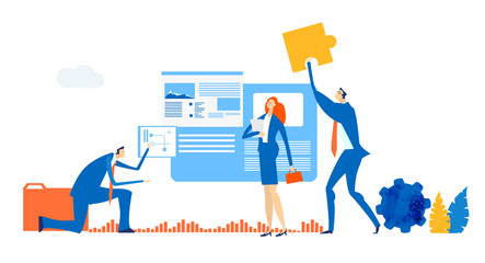 Business team by the  information board.