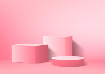 Minimal Podium and scene with 3d vector render in abstract pink background composition, 3d illustration mock up scene geometry shape platform forms for product display. stage for awards in modern