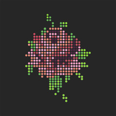 Dotted rose for decoration design. Floral ornament. Decorative color art. Textile texture. Vintage abstract pink pattern on black backdrop.