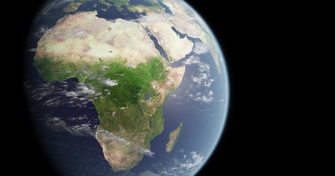 Africa seen from space during daytime. Earth rotating slowly. Satellite view from earth orbit. Blue marble. Great for background. Elements of this image furnished by NASA.