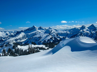Snowy mountain landscape with cornice