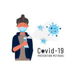 Covid 19 prevention methods female character vector design