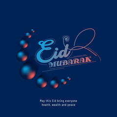 Eid mubarak vector design with realistic shape isolated on blue background