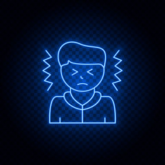 Headache blue neon vector icon .Transparent background. Blue neon vector icon