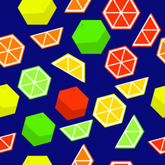 pattern citrus icons limes, lemons, grapefruits, oranges, colorful polygonal graphic. vector art