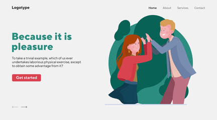 Giving high five. Couple clapping hands, celebrating flat illustration. Gesture, communication, team success concept for banner, website design or landing web page