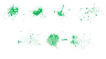 Green paint vector splash, stain and blot brushes for painting