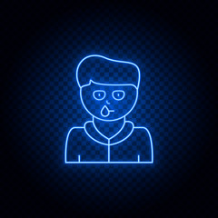 Allergic rhinitis blue neon vector icon .Transparent background. Blue neon vector icon