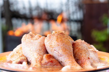 marinated the chicken in the spices. cooking in nature.