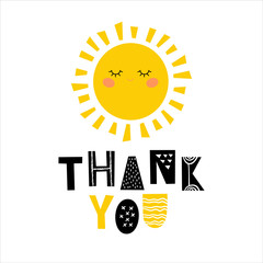 Thank you - - hand drawn inscription, typography poster with inspirational phrase. T-shirt, greeting card, print art or home decoration in Scandinavian style. Scandinavian design. Vector lettering.