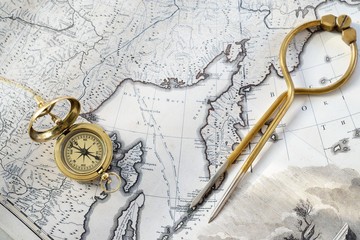 Retro styled golden compass (sundial), antique vintage W & HC 6