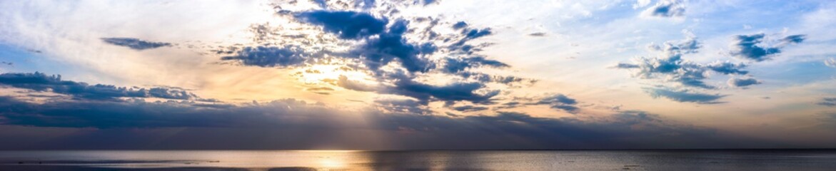 Panorama of nice sunset scene over sea