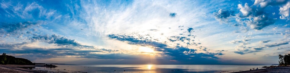 Panorama of nice sunset scene over sea