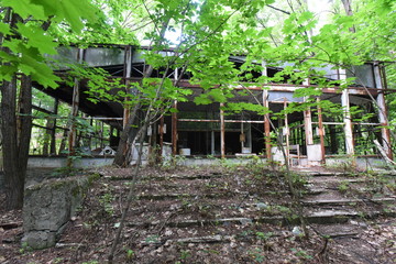 Abandoned Pripyat city at Chernobyl Exclusion Zone. Summer 2019.