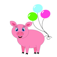 Pig cartoon vector illustration, farm animal 